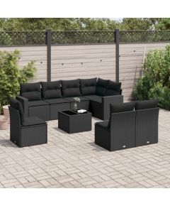 vidaXL 9-częsciowy zestaw wypoczynkowy do ogrodu, z poduszkami, czarny Dārza mēbeļu komplekti