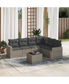 vidaXL 7-częsciowy zestaw wypoczynkowy do ogrodu, z poduszkami, szary Dārza mēbeļu komplekti