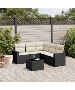 vidaXL 6-częściowy zestaw mebli ogrodowych z poduszkami, czarny polirattan Dārza mēbeļu komplekti