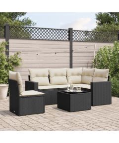 vidaXL 6-częściowy zestaw mebli ogrodowych z poduszkami, czarny polirattan Dārza mēbeļu komplekti
