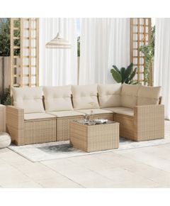 vidaXL 6-częściowy zestaw mebli ogrodowych z poduszkami, beżowy, polirattan Dārza mēbeļu komplekti