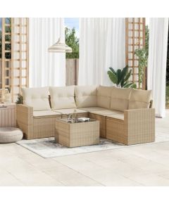 vidaXL 6-częściowy zestaw mebli ogrodowych z poduszkami, beżowy, polirattan Dārza mēbeļu komplekti