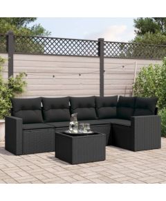 vidaXL 6-częściowy zestaw mebli ogrodowych z poduszkami, czarny polirattan Dārza mēbeļu komplekti