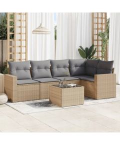 vidaXL 6-częściowy zestaw mebli ogrodowych z poduszkami, beżowy, polirattan Dārza mēbeļu komplekti