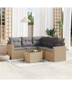 vidaXL 6-częściowy zestaw mebli ogrodowych z poduszkami, beżowy, polirattan Dārza mēbeļu komplekti