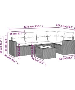 vidaXL 6-częściowy zestaw mebli ogrodowych z poduszkami, czarny polirattan Dārza mēbeļu komplekti