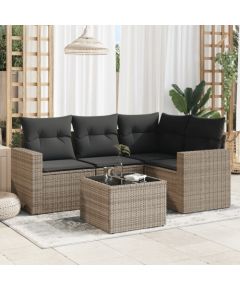 vidaXL 5-częściowy zestaw wypoczynkowy do ogrodu, poduszki, szary rattan PE Dārza mēbeļu komplekti