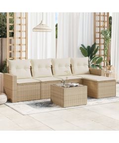 vidaXL 6-częściowy zestaw mebli ogrodowych z poduszkami, beżowy, polirattan Dārza mēbeļu komplekti