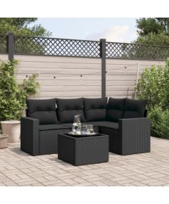 vidaXL 5-częściowy zestaw wypoczynkowy do ogrodu, poduszki, czarny rattan PE Dārza mēbeļu komplekti