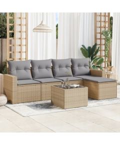 vidaXL 6-częściowy zestaw mebli ogrodowych z poduszkami, beżowy, polirattan Dārza mēbeļu komplekti