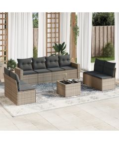 vidaXL 9-częściowy zestaw mebli ogrodowych z poduszkami, szary, polirattan Dārza mēbeļu komplekti