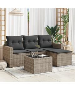 vidaXL 5-częściowy zestaw wypoczynkowy do ogrodu, poduszki, szary rattan PE Dārza mēbeļu komplekti