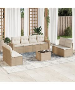 vidaXL 9-częściowy zestaw mebli ogrodowych z poduszkami, beżowy, polirattan Dārza mēbeļu komplekti