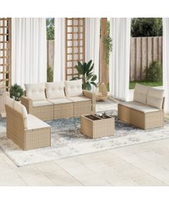 vidaXL 8-częściowy zestaw mebli ogrodowych z poduszkami, beżowy, polirattan Dārza mēbeļu komplekti