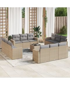 vidaXL 13-częściowy zestaw mebli ogrodowych z poduszkami, beżowy, polirattan Dārza mēbeļu komplekti