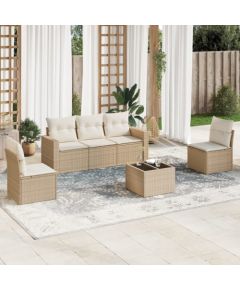 vidaXL 6-częściowy zestaw mebli ogrodowych z poduszkami, beżowy, polirattan Dārza mēbeļu komplekti