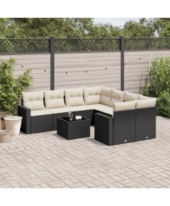 vidaXL 9-częściowy zestaw wypoczynkowy do ogrodu, z poduszkami, czarny Dārza mēbeļu komplekti