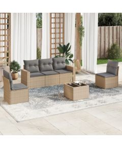 vidaXL 6-częściowy zestaw mebli ogrodowych z poduszkami, beżowy, polirattan Dārza mēbeļu komplekti