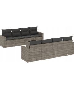 vidaXL 9-częściowy zestaw mebli ogrodowych z poduszkami, szary, polirattan Dārza mēbeļu komplekti