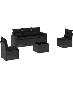 vidaXL 6-częściowy zestaw mebli ogrodowych z poduszkami, czarny polirattan Dārza mēbeļu komplekti