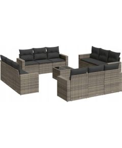 vidaXL 13-częściowy zestaw mebli ogrodowych z poduszkami, szary, polirattan Dārza mēbeļu komplekti