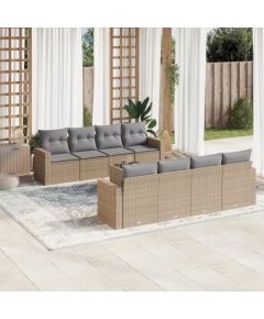 vidaXL 9-częściowy zestaw mebli ogrodowych z poduszkami, beżowy, polirattan Dārza mēbeļu komplekti