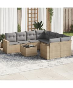 vidaXL 9-częściowy zestaw mebli ogrodowych z poduszkami, beżowy, polirattan Dārza mēbeļu komplekti