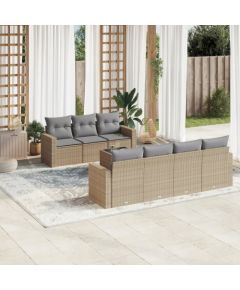 vidaXL 8-częściowy zestaw mebli ogrodowych z poduszkami, beżowy, polirattan Dārza mēbeļu komplekti