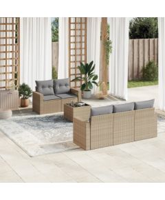 vidaXL 6-częściowy zestaw mebli ogrodowych z poduszkami, beżowy, polirattan Dārza mēbeļu komplekti