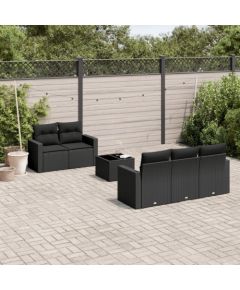 vidaXL 6-częściowy zestaw mebli ogrodowych z poduszkami, czarny polirattan Dārza mēbeļu komplekti