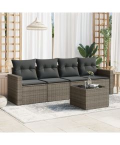 vidaXL 5-częściowy zestaw wypoczynkowy do ogrodu, poduszki, szary rattan PE Dārza mēbeļu komplekti