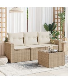 vidaXL 4-częściowy zestaw mebli ogrodowych z poduszkami, beżowy, polirattan Dārza mēbeļu komplekti