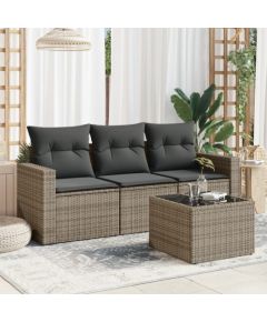 vidaXL 4-częściowy zestaw wypoczynkowy do ogrodu, poduszki, szary, rattan PE Dārza mēbeļu komplekti