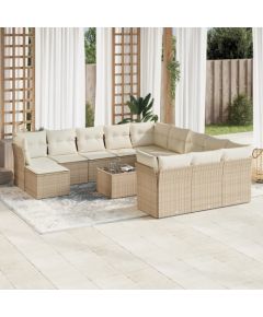 vidaXL 13-częściowy zestaw mebli ogrodowych z poduszkami, beżowy, polirattan Dārza mēbeļu komplekti