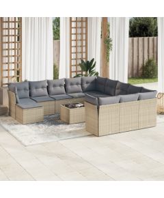 vidaXL 13-częściowy zestaw mebli ogrodowych z poduszkami, beżowy, polirattan Dārza mēbeļu komplekti