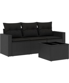 vidaXL 4-częściowy zestaw wypoczynkowy do ogrodu, poduszki, czarny rattan PE Dārza mēbeļu komplekti