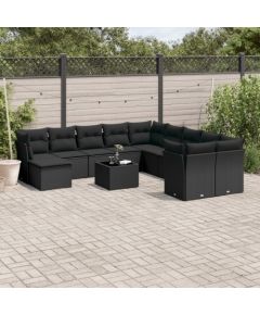 vidaXL 12-częściowy zestaw mebli do ogrodu, z poduszkami, czarny, polirattan Dārza mēbeļu komplekti