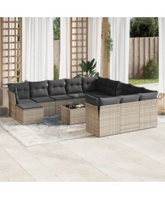 vidaXL 13-częściowy zestaw mebli ogrodowych z poduszkami, szary, polirattan Dārza mēbeļu komplekti