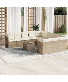 vidaXL 12-częściowy zestaw mebli ogrodowych z poduszkami, beżowy, polirattan Dārza mēbeļu komplekti