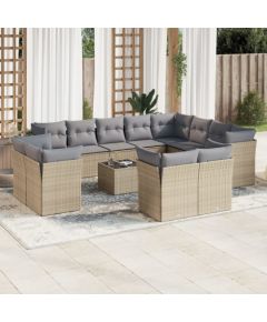 vidaXL 13-częściowy zestaw mebli ogrodowych z poduszkami, beżowy, polirattan Dārza mēbeļu komplekti