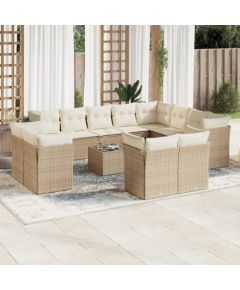 vidaXL 13-częściowy zestaw mebli ogrodowych z poduszkami, beżowy, polirattan Dārza mēbeļu komplekti