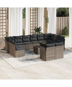 vidaXL 13-częściowy zestaw mebli ogrodowych z poduszkami, szary, polirattan Dārza mēbeļu komplekti