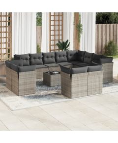 vidaXL 13-częściowy zestaw mebli ogrodowych z poduszkami, szary, polirattan Dārza mēbeļu komplekti