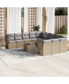 vidaXL 12-częściowy zestaw mebli ogrodowych z poduszkami, beżowy, polirattan Dārza mēbeļu komplekti