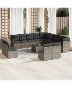 vidaXL 14-częściowy zestaw mebli ogrodowych z poduszkami, szary, polirattan Dārza mēbeļu komplekti