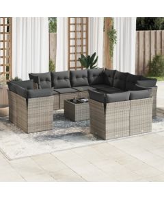 vidaXL 12-częściowy zestaw mebli ogrodowych z poduszkami, szary, polirattan Dārza mēbeļu komplekti
