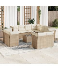 vidaXL 12-częściowy zestaw mebli ogrodowych z poduszkami, beżowy, polirattan Dārza mēbeļu komplekti