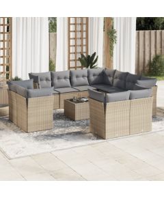 vidaXL 12-częściowy zestaw mebli ogrodowych z poduszkami, beżowy, polirattan Dārza mēbeļu komplekti