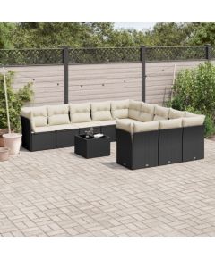 vidaXL 12-częściowy zestaw mebli do ogrodu, z poduszkami, czarny, polirattan Dārza mēbeļu komplekti