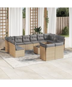 vidaXL 13-częściowy zestaw mebli ogrodowych z poduszkami, beżowy, polirattan Dārza mēbeļu komplekti